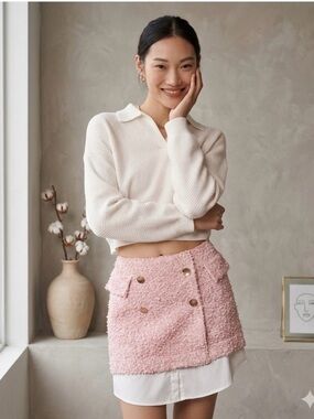 Anthropologie Maeve Pink Tweed Mini Skirt Layered White Shirttail NWT 10